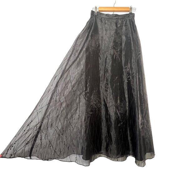 Vintage Whimsigoth Witchy Fairy Grunge Maxi Skirt Sheer Overlay Black High Waist - Picture 1 of 8
